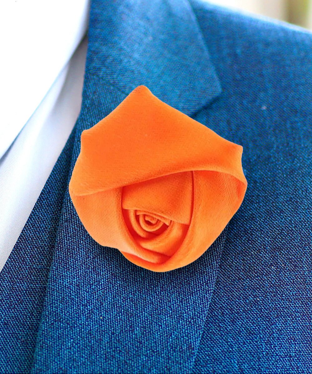 Vittorio Vico Unisex Satin Rose Bud Flower Lapel Pin - Orange - Flower Lapel Pin - Vittorio Vico