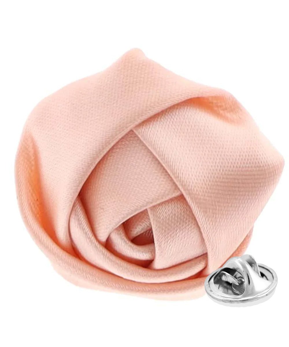 Vittorio Vico Unisex Satin Rose Bud Flower Lapel Pin - Peach - Flower Lapel Pin - Vittorio Vico