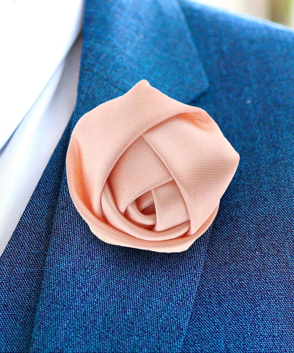 Vittorio Vico Unisex Satin Rose Bud Flower Lapel Pin - Peach - Flower Lapel Pin - Vittorio Vico