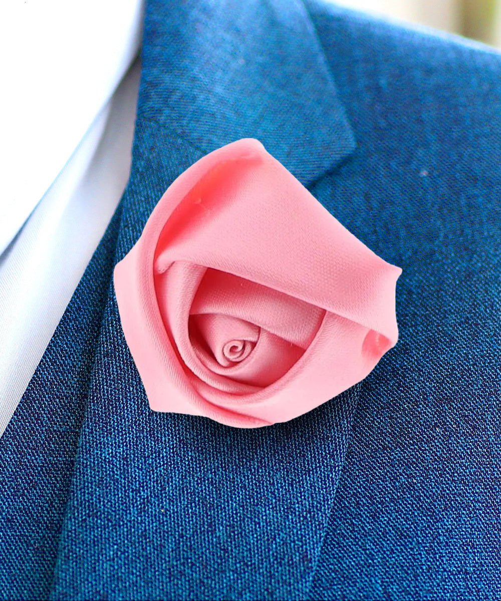 Vittorio Vico Unisex Satin Rose Bud Flower Lapel Pin - Pink - Flower Lapel Pin - Vittorio Vico