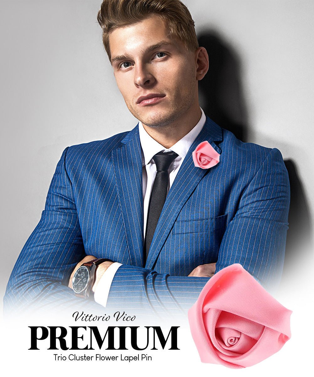 Vittorio Vico Unisex Satin Rose Bud Flower Lapel Pin - Pink - Flower Lapel Pin - Vittorio Vico
