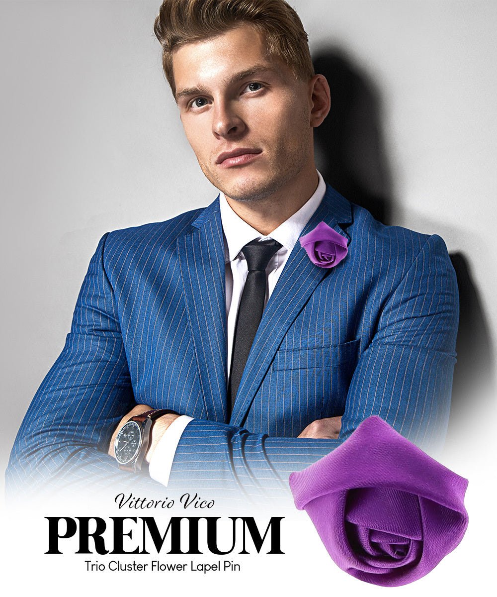 Vittorio Vico Unisex Satin Rose Bud Flower Lapel Pin - Purple - Flower Lapel Pin - Vittorio Vico