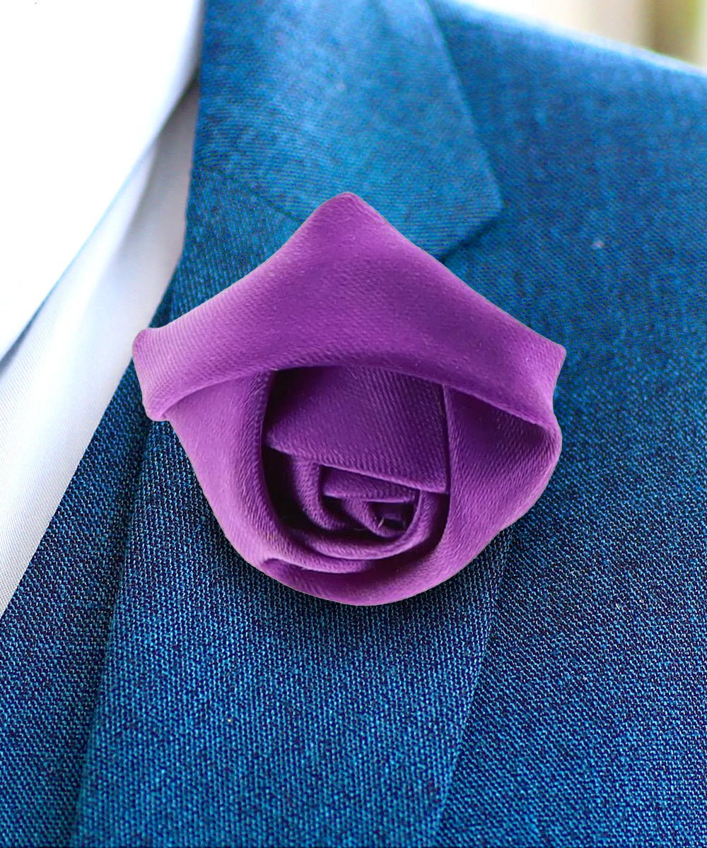 Vittorio Vico Unisex Satin Rose Bud Flower Lapel Pin - Purple - Flower Lapel Pin - Vittorio Vico