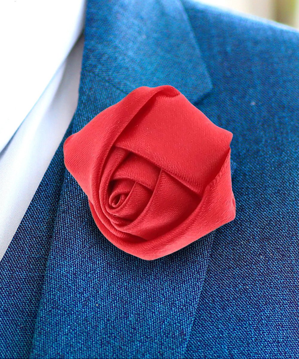 Vittorio Vico Unisex Satin Rose Bud Flower Lapel Pin - Red - Flower Lapel Pin - Vittorio Vico