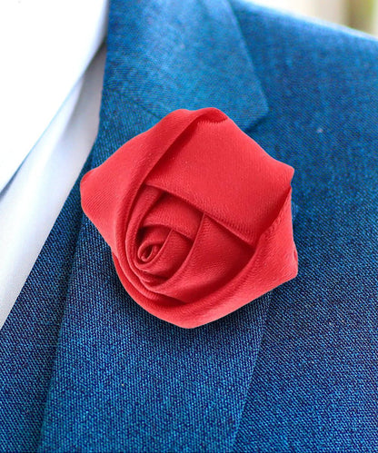 Vittorio Vico Unisex Satin Rose Bud Flower Lapel Pin - Red - Flower Lapel Pin - Vittorio Vico