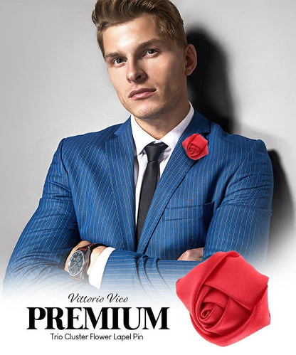 Vittorio Vico Unisex Satin Rose Bud Flower Lapel Pin - Red - Flower Lapel Pin - Vittorio Vico