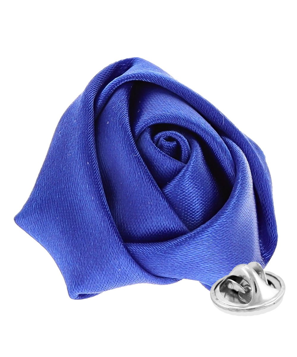 Vittorio Vico Unisex Satin Rose Bud Flower Lapel Pin - Royal Blue - Flower Lapel Pin - Vittorio Vico
