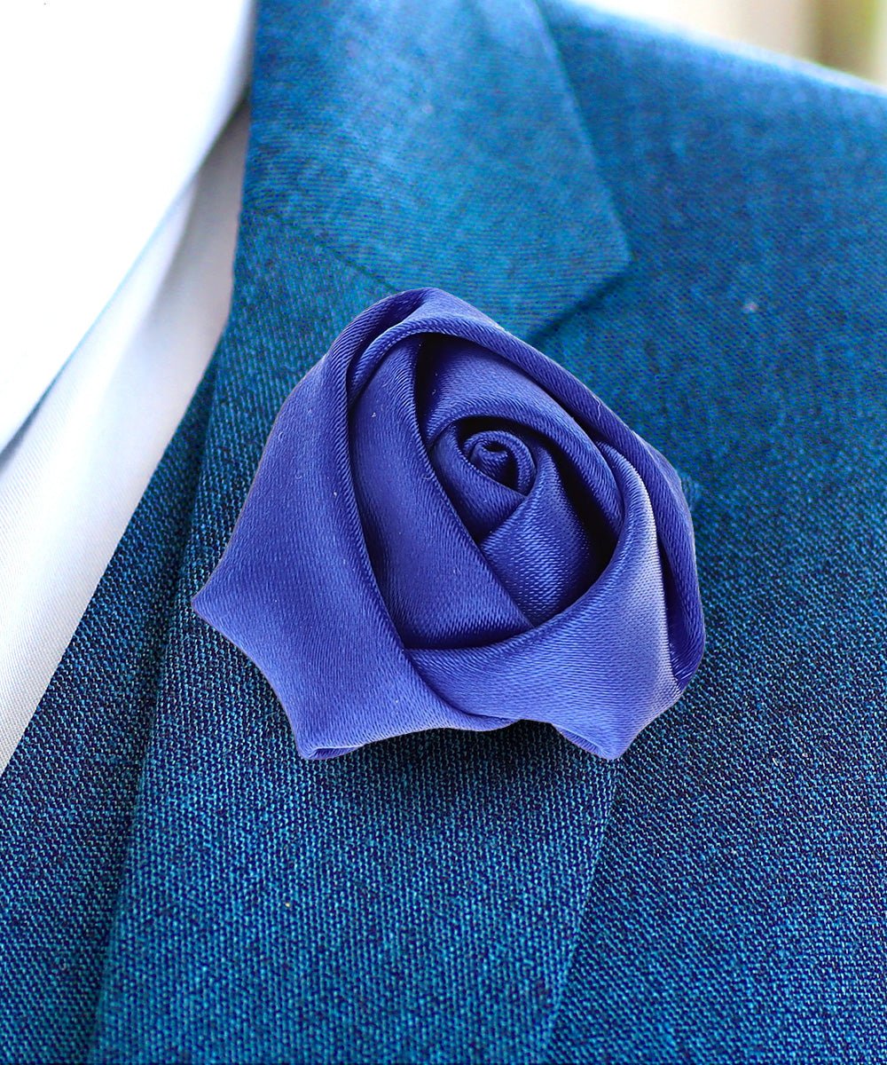 Vittorio Vico Unisex Satin Rose Bud Flower Lapel Pin - Royal Blue - Flower Lapel Pin - Vittorio Vico