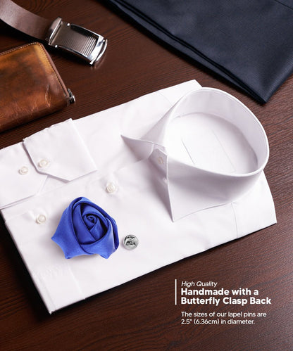 Vittorio Vico Unisex Satin Rose Bud Flower Lapel Pin - Royal Blue - Flower Lapel Pin - Vittorio Vico