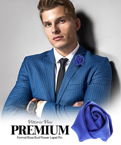Vittorio Vico Unisex Satin Rose Bud Flower Lapel Pin - Royal Blue - Flower Lapel Pin - Vittorio Vico