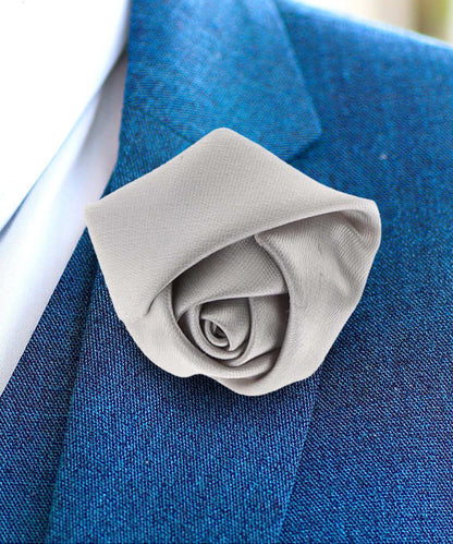 Vittorio Vico Unisex Satin Rose Bud Flower Lapel Pin - Silver - Flower Lapel Pin - Vittorio Vico