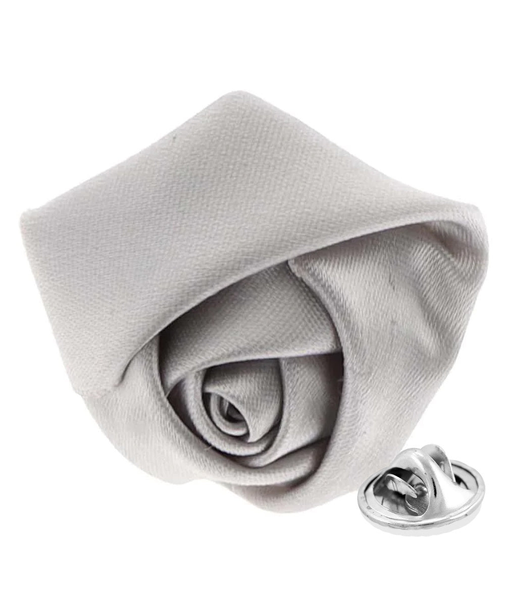 Vittorio Vico Unisex Satin Rose Bud Flower Lapel Pin - Silver - Flower Lapel Pin - Vittorio Vico