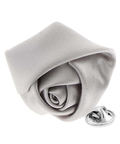 Vittorio Vico Unisex Satin Rose Bud Flower Lapel Pin - Silver - Flower Lapel Pin - Vittorio Vico