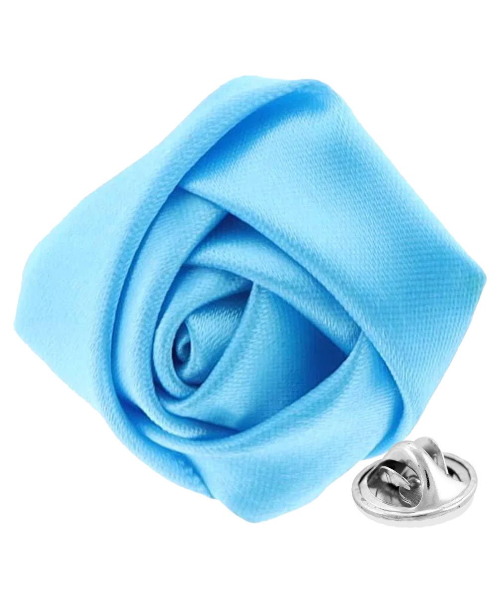 Vittorio Vico Unisex Satin Rose Bud Flower Lapel Pin - Turquoise - Flower Lapel Pin - Vittorio Vico