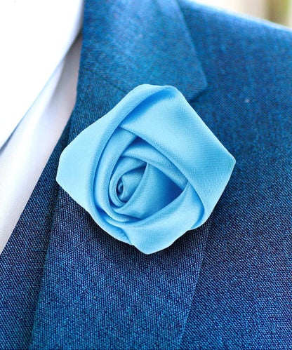 Vittorio Vico Unisex Satin Rose Bud Flower Lapel Pin - Turquoise - Flower Lapel Pin - Vittorio Vico