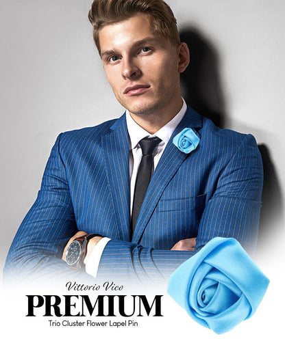 Vittorio Vico Unisex Satin Rose Bud Flower Lapel Pin - Turquoise - Flower Lapel Pin - Vittorio Vico