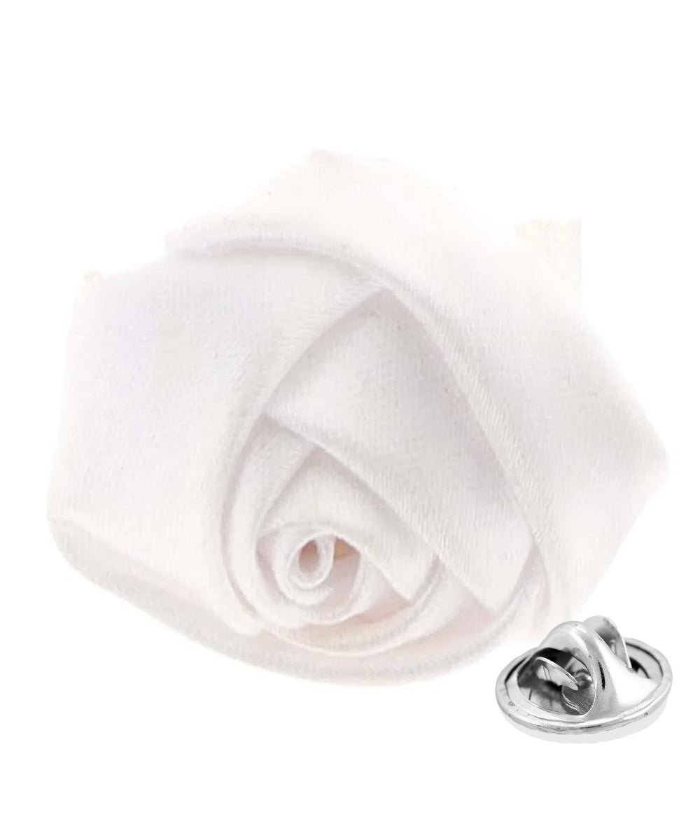 Vittorio Vico Unisex Satin Rose Bud Flower Lapel Pin - White - Flower Lapel Pin - Vittorio Vico