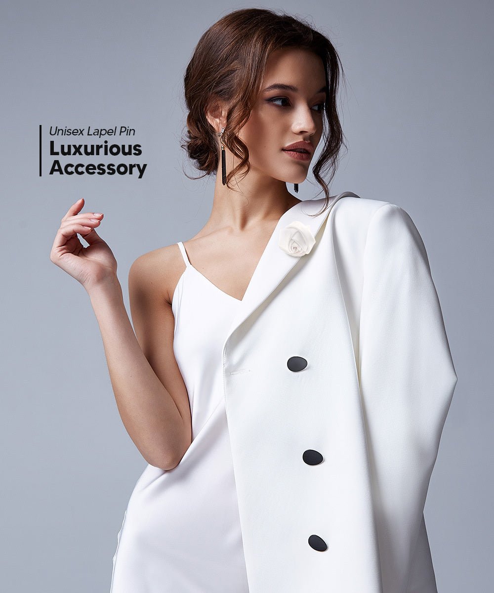 Vittorio Vico Unisex Satin Rose Bud Flower Lapel Pin - White - Flower Lapel Pin - Vittorio Vico