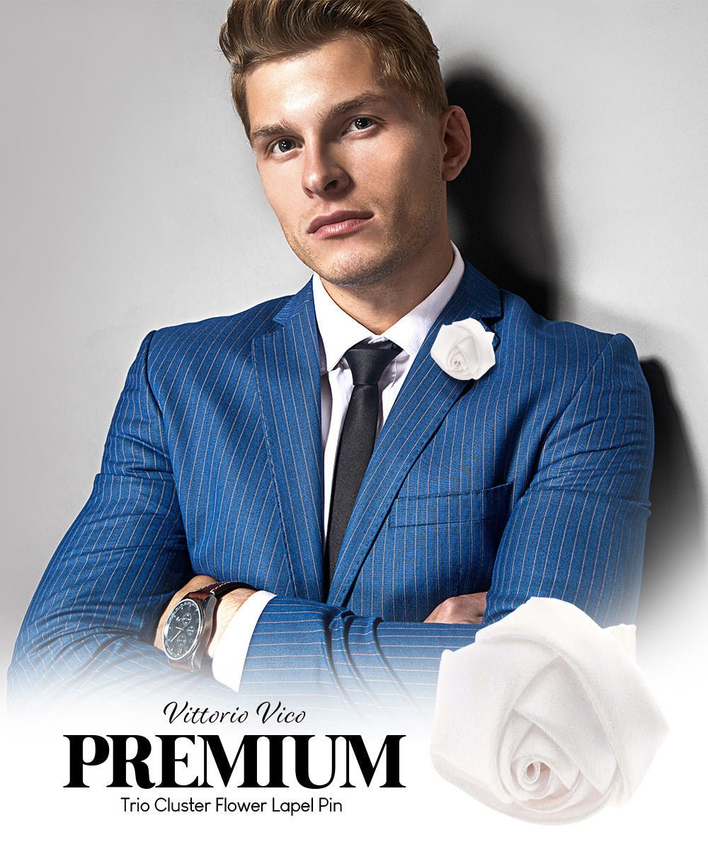 Vittorio Vico Unisex Satin Rose Bud Flower Lapel Pin - White - Flower Lapel Pin - Vittorio Vico
