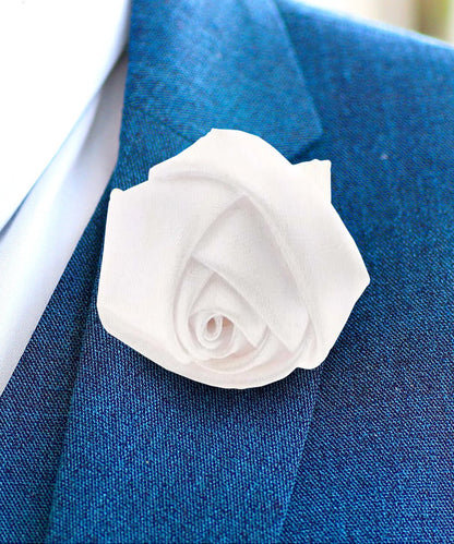 Vittorio Vico Unisex Satin Rose Bud Flower Lapel Pin - White - Flower Lapel Pin - Vittorio Vico