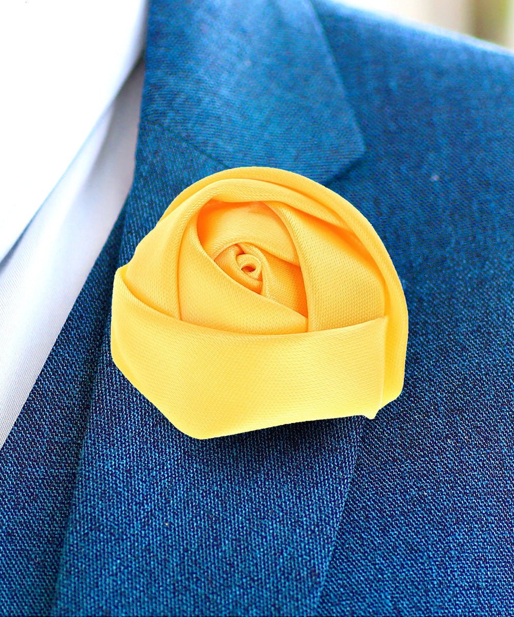 Vittorio Vico Unisex Satin Rose Bud Flower Lapel Pin - Yellow - Flower Lapel Pin - Vittorio Vico