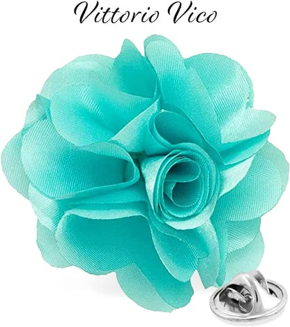 Vittorio Vico Unisex Satin Solid Flower Lapel Pin - Aqua - Flower Lapel Pin - Vittorio Vico