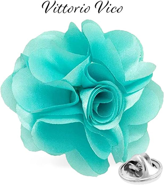 Vittorio Vico Unisex Satin Solid Flower Lapel Pin - Aqua - Flower Lapel Pin - Vittorio Vico