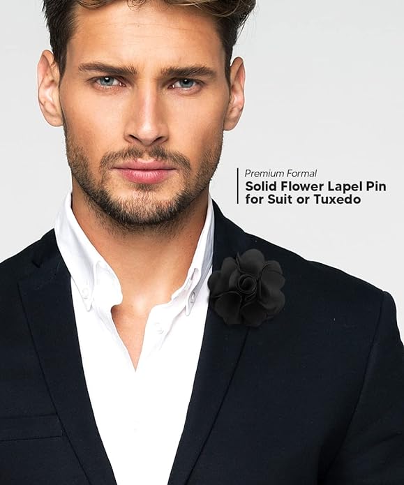 Vittorio Vico Unisex Satin Solid Flower Lapel Pin - Black - Flower Lapel Pin - Vittorio Vico