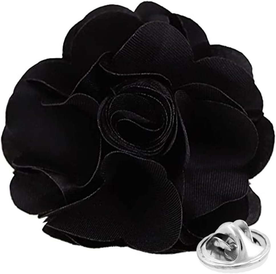 Vittorio Vico Unisex Satin Solid Flower Lapel Pin - Black - Flower Lapel Pin - Vittorio Vico