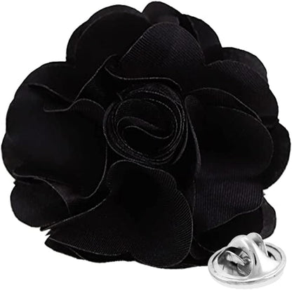 Vittorio Vico Unisex Satin Solid Flower Lapel Pin - Black - Flower Lapel Pin - Vittorio Vico