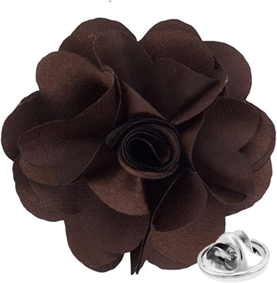 Vittorio Vico Unisex Satin Solid Flower Lapel Pin - Brown - Flower Lapel Pin - Vittorio Vico