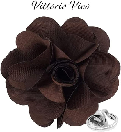 Vittorio Vico Unisex Satin Solid Flower Lapel Pin - Brown - Flower Lapel Pin - Vittorio Vico