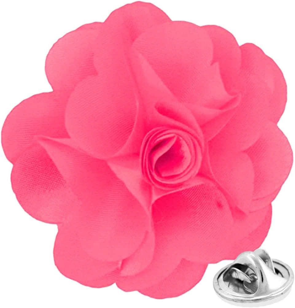 Vittorio Vico Unisex Satin Solid Flower Lapel Pin - Bubblegum Pink - Flower Lapel Pin - Vittorio Vico