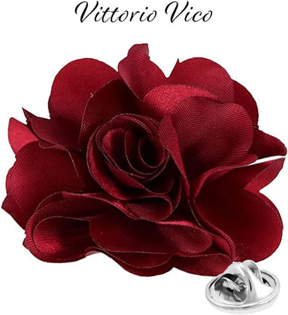 Vittorio Vico Unisex Satin Solid Flower Lapel Pin - Burgundy - Flower Lapel Pin - Vittorio Vico