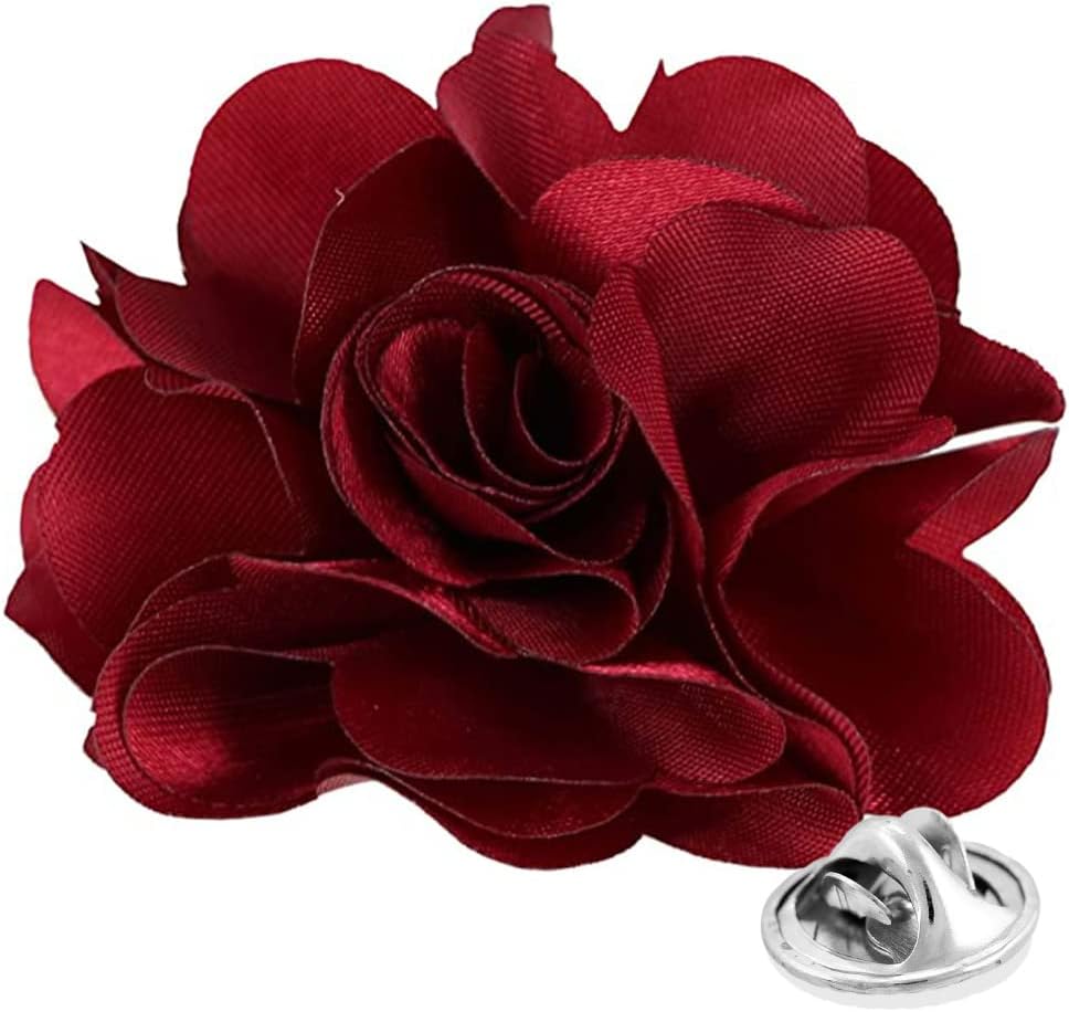 Vittorio Vico Unisex Satin Solid Flower Lapel Pin - Burgundy - Flower Lapel Pin - Vittorio Vico