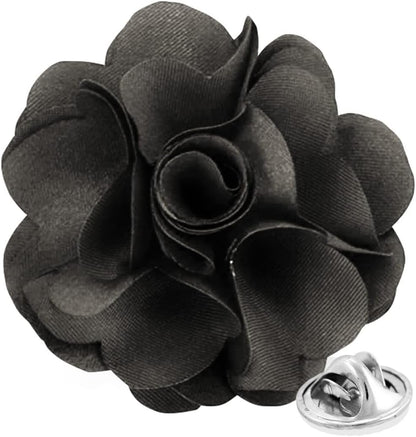 Vittorio Vico Unisex Satin Solid Flower Lapel Pin - Charcoal - Flower Lapel Pin - Vittorio Vico