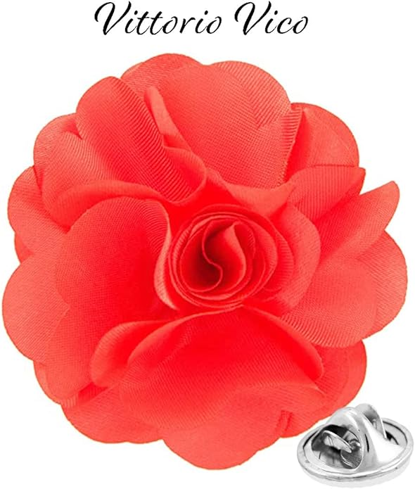 Vittorio Vico Unisex Satin Solid Flower Lapel Pin - Coral - Flower Lapel Pin - Vittorio Vico
