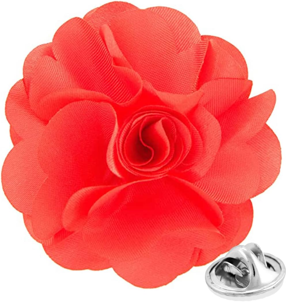 Vittorio Vico Unisex Satin Solid Flower Lapel Pin - Coral - Flower Lapel Pin - Vittorio Vico