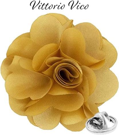 Vittorio Vico Unisex Satin Solid Flower Lapel Pin - Gold - Flower Lapel Pin - Vittorio Vico