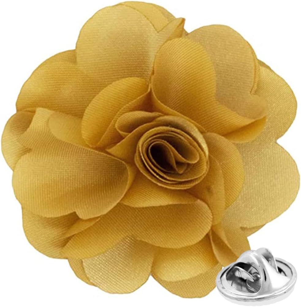 Vittorio Vico Unisex Satin Solid Flower Lapel Pin - Gold - Flower Lapel Pin - Vittorio Vico