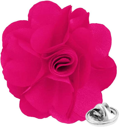 Vittorio Vico Unisex Satin Solid Flower Lapel Pin - Hot Pink - Flower Lapel Pin - Vittorio Vico