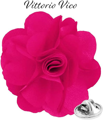 Vittorio Vico Unisex Satin Solid Flower Lapel Pin - Hot Pink - Flower Lapel Pin - Vittorio Vico