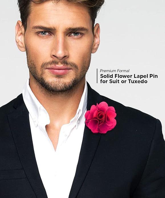 Vittorio Vico Unisex Satin Solid Flower Lapel Pin - Hot Pink - Flower Lapel Pin - Vittorio Vico