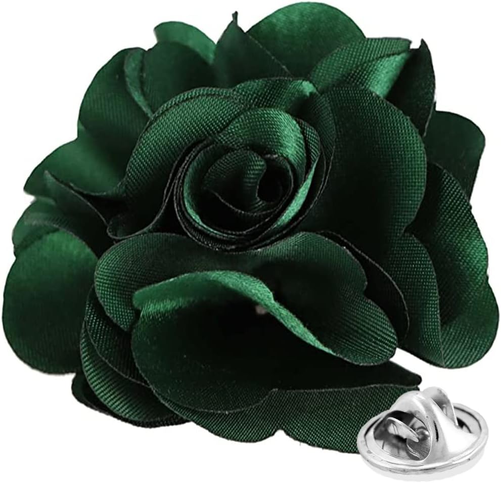 Vittorio Vico Unisex Satin Solid Flower Lapel Pin - Hunter Green - Flower Lapel Pin - Vittorio Vico