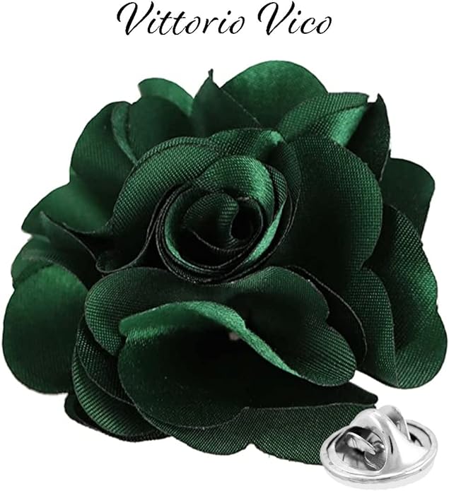 Vittorio Vico Unisex Satin Solid Flower Lapel Pin - Hunter Green - Flower Lapel Pin - Vittorio Vico