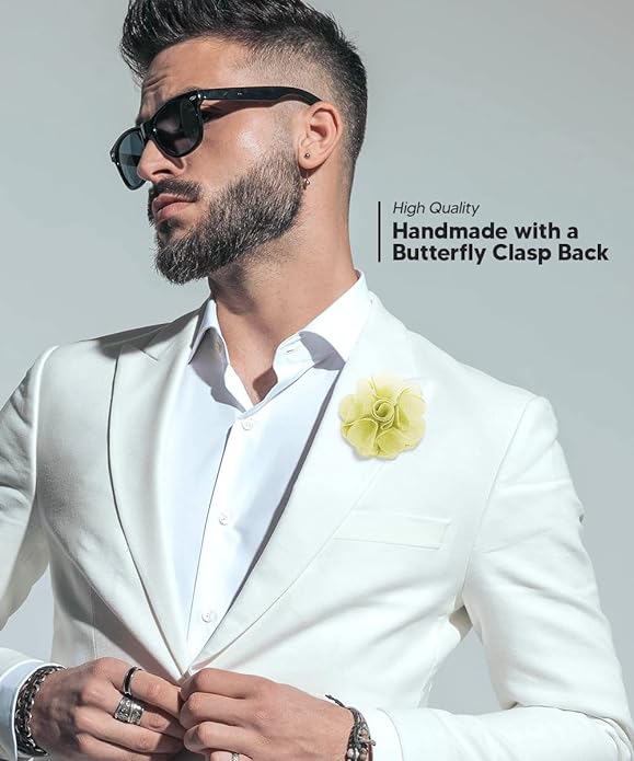 Vittorio Vico Unisex Satin Solid Flower Lapel Pin - Ivory - Flower Lapel Pin - Vittorio Vico