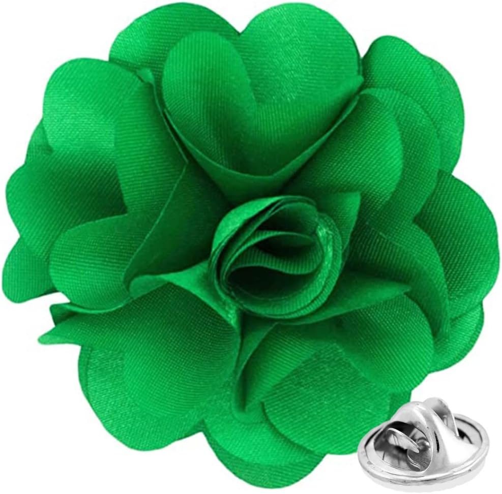 Vittorio Vico Unisex Satin Solid Flower Lapel Pin - Kelly Green - Flower Lapel Pin - Vittorio Vico