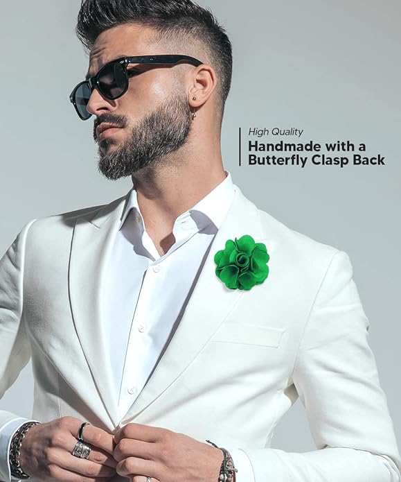 Vittorio Vico Unisex Satin Solid Flower Lapel Pin - Kelly Green - Flower Lapel Pin - Vittorio Vico