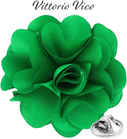 Vittorio Vico Unisex Satin Solid Flower Lapel Pin - Kelly Green - Flower Lapel Pin - Vittorio Vico