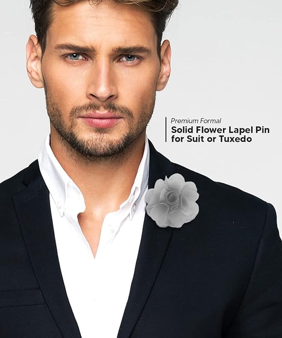 Vittorio Vico Unisex Satin Solid Flower Lapel Pin - Light Silver - Flower Lapel Pin - Vittorio Vico